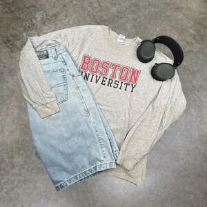 Vintage Boston University Long Sleeve Shirt XL Grey Gildan Ultra Cotton Y2K